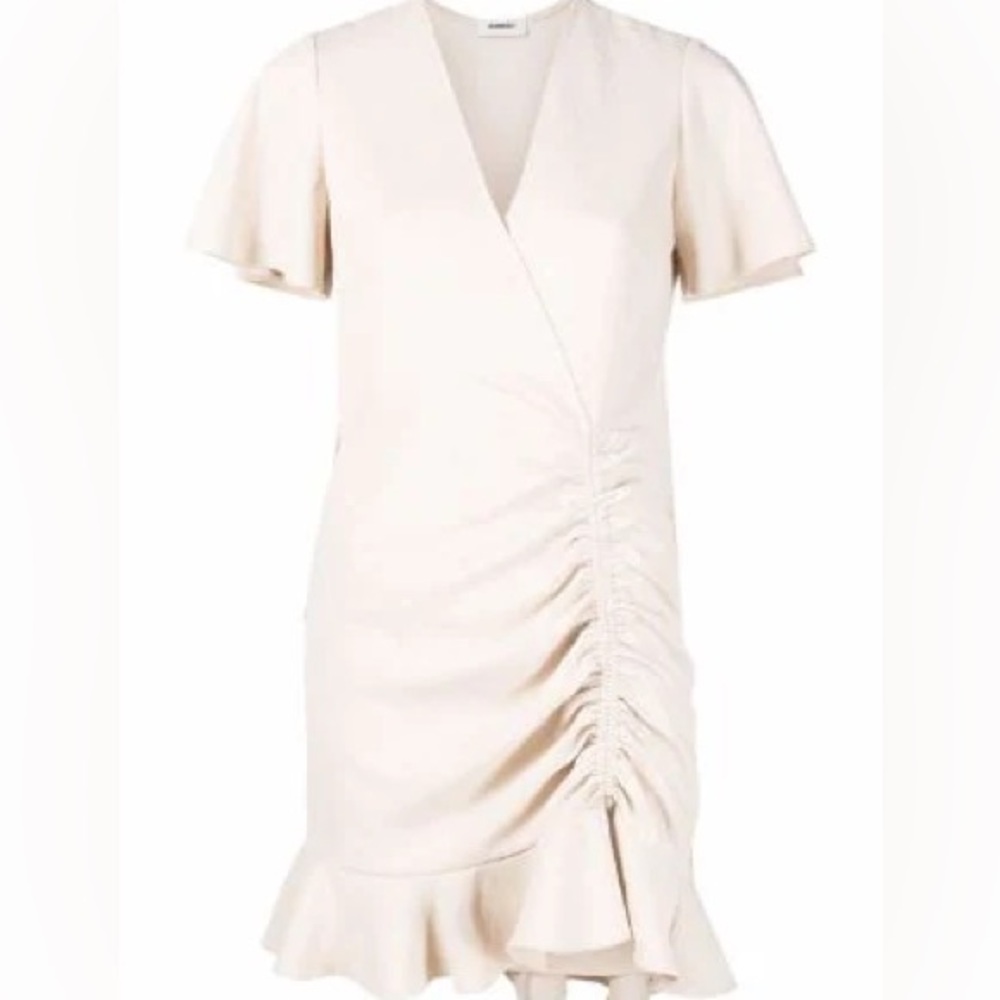 NWT Sandro Albi ruched crepe mini dress—w make up marks at waist
